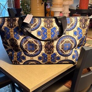 Alice + Olivia Blue and Gold Patterned Tote